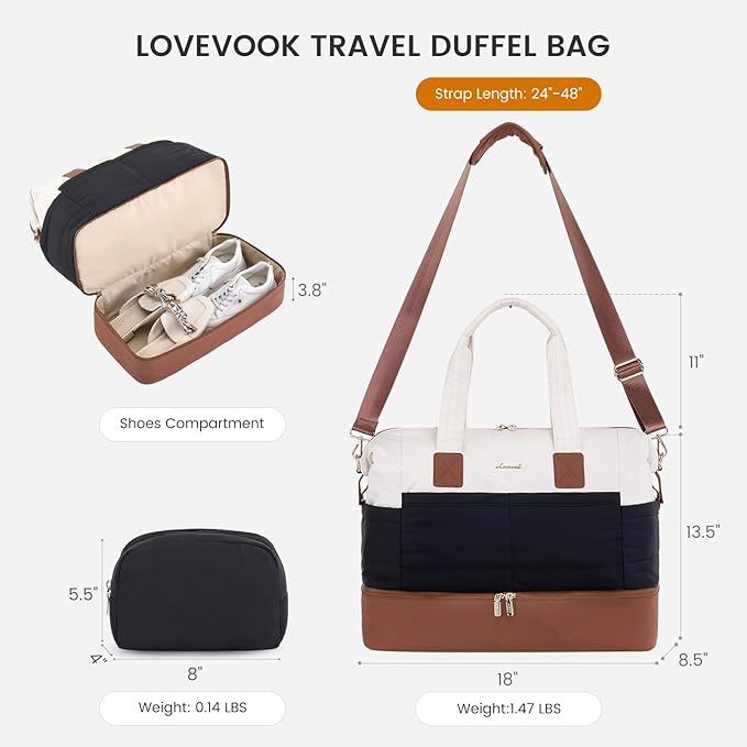 LOVEVOOK Travel Duffle Bag - Puffer Weekender Bags For Women with Shoe Compartment,40L Carry On Overnight Duffel Bags For Airplanes,Hospital Bag for Labor and Delivery,2Pcs - Image 4