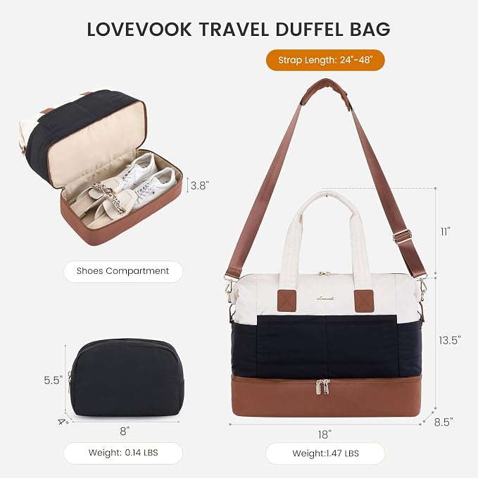 LOVEVOOK Travel Duffle Bag - Puffer Weekender Bags For Women with Shoe Compartment,40L Carry On Overnight Duffel Bags For Airplanes,Hospital Bag for Labor and Delivery,2Pcs - Image 3