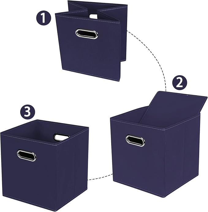 STOREONE Fabric Storage Bins Cubes Baskets Containers-(11X11X11) with Dual Handles for Shelf Closet, Nursery Home ， Bedroom Organizers, Foldable Set of 3 (Navy Blue) - Image 6