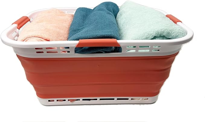 SAMMART Set of 2 Collapsible Plastic Storage Basket - Foldable Pop Up Storage Container - Portable Laundry Organizer - Space Saving Hamper (White/Blush Red, 42L (Style A)) - Image 7