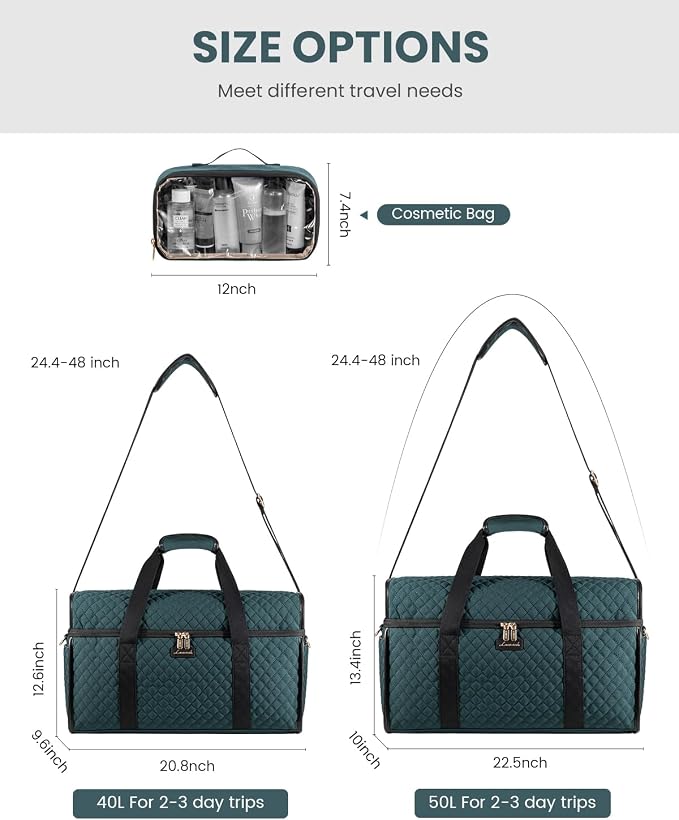 LOVEVOOK Travel Duffle Bag - Weekender & Overnight Bag with Toiletry & Wet Pocket, Carry-On Size, 3pc Set - Image 2