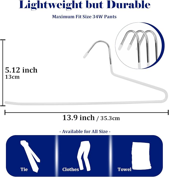 Pants Hangers 30 Pack Non Slip,Trouser/Blanket/Jeans Hangers for Closet Space Saving,Open Ended Pants Hanger Strong Durable (White) - Image 2