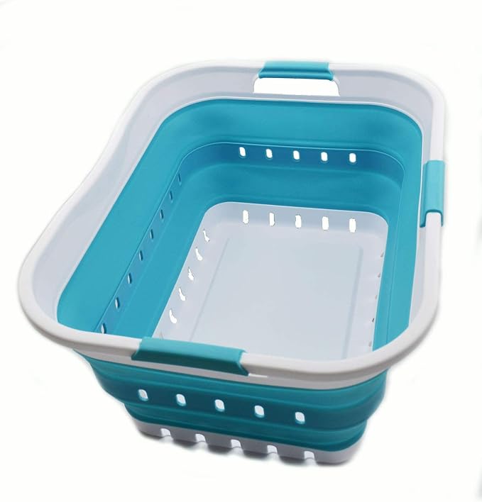 SAMMART 42L (11 gallon) Collapsible Plastic Laundry Basket - Foldable Pop Up Storage Container/Organizer - Portable Basket - Space Saving Hamper/Basket (2, White/Bright Blue) - Image 3