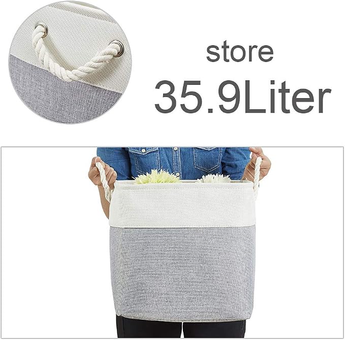 DECOMOMO Cube Storage Bin 13x13 with rope handles, Kallax Storage Cubes | 3 Pack, Fabric Storage Bins for Organizing Clothes, Toys, Books (Grey & White) - Image 3