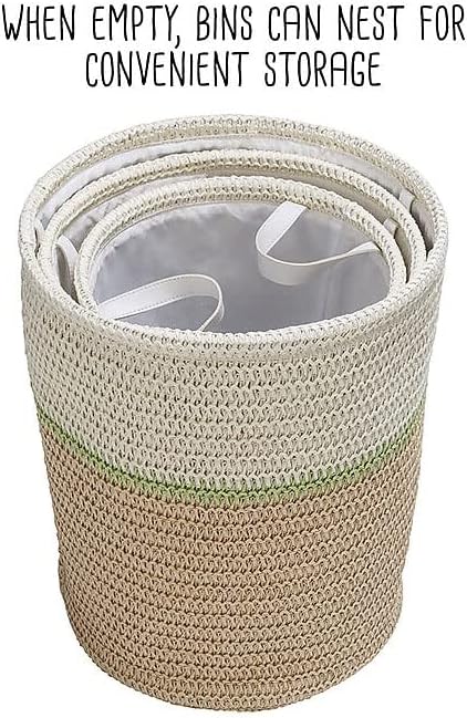 Honey-Can-Do Storage Basket 3 Piece Nesting Set with Handles, Natural Woven, Laundry Hamper, Multipurpose Basket for Bedroom, Bathroom, Blankets, Clothes, Toys, Books, Cabinets and More - Green/Beige - Image 5