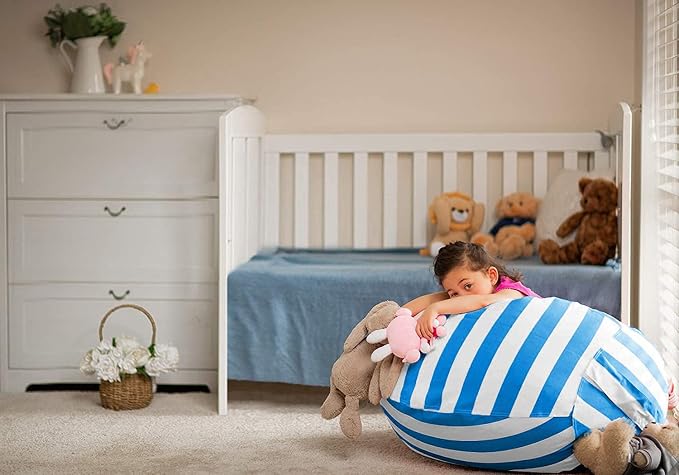 WEKAPO Stuffed Animal Storage Bean Bag Chair Cover for Kids | Stuffable Zipper Beanbag for Organizing Children Plush Toys Large Premium Cotton Canvas (Blue, XX-Large) - Image 7