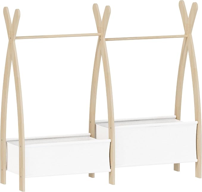 NACHES Small Kid Clothing Rack Wood Montessori Garment Rack for Toddler Baby Wardrobe Closet Compact Dress Up Storage Organizer Hanging Rod with Basket for Costume Princess Skirt Coat Bedroom Nursery - Image 8
