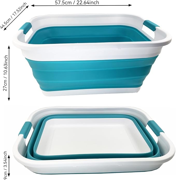 SAMMART 41L (10.8 gallon) Collapsible Plastic Laundry Basket - Foldable Pop Up Storage Container/Organizer - Portable Washing Tub - Space Saving (Rectangular, Ceramic Blue+Pale Purple (Set of 2)) - Image 7