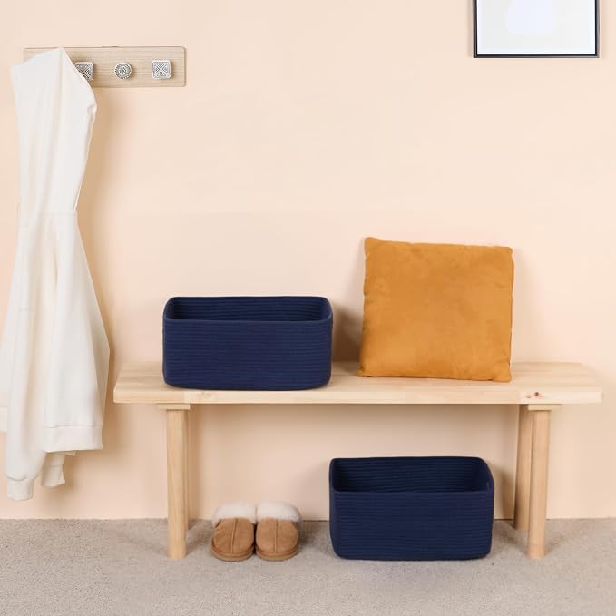 MiniArk Large Storage Baskets for Shelves, 17 x 13 x 7.5” Closet Organizers Bins for Clothes Blanket Towels, Baby Nursery, Toy Baskets Box, Woven Rope Baskets, 2 Packs Navy Blue - Image 6