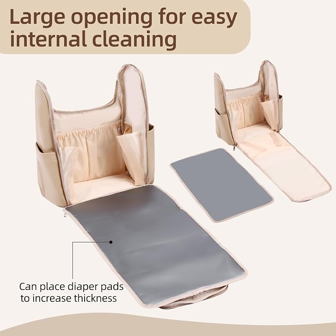 Large Leather Diaper Bag Backpack, Baby Travel Bag with Changing Pad, Insulated Pockets, Stroller Straps and Pacifier Case, Water-Resistant Diaper Bag for Mom and Dad, Khaki - Image 3