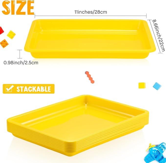 Maitys 24 Pcs Plastic Art Tray 11x8.7x1 Inch Activity Craft Tray,Yellow | Classroom Serving Trays, Stackable Storage, Sand Trays for School Painting Beads Crafts DIY Projects - Image 3