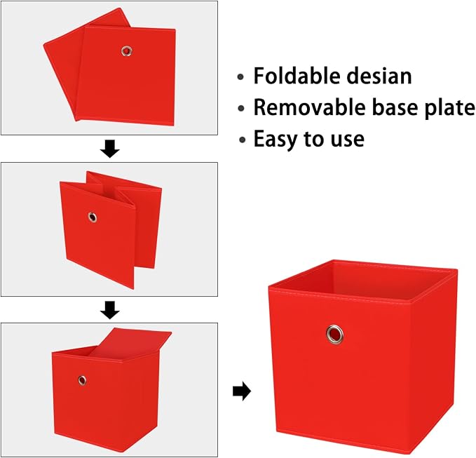 Foldable Storage Cubes Bins ,11 Inch Cloth Storage Cube Fabric Storage Box Cubes Organizer Baskets with Handles for Home Organizer Set of 6 (Red) - Image 6
