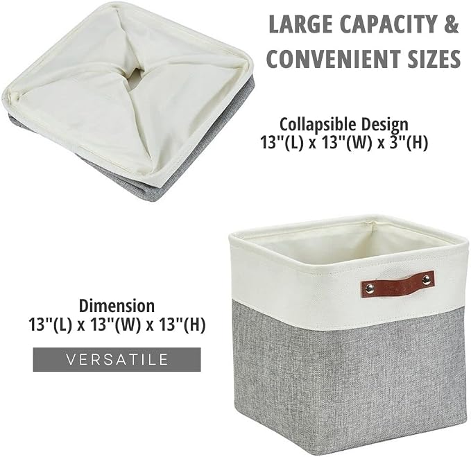 DECOMOMO Cube Storage Bin 13x13, Fabric Storage Bins | 4 Pack, Storage Baskets for Shelves, Kallax Storage Cubes (Grey & White) - Image 4