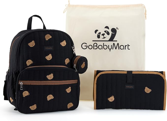 Large Diaper Bag Backpack with Changing Pad, Insulated Bottle Pockets, Travel & Hospital Bag for Mom & Dad (Large - Black Bears) - Image 9