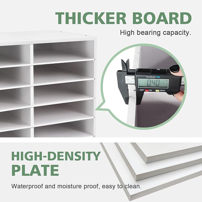SONGWAY Desk Paper Storage Organizer - Literature Organizer, 24 Compartments Classroom Mailbox with Adjustable Shelves, Desktop File Sorter, Paper and Mail Organizer for Home Office School, White - Image 6