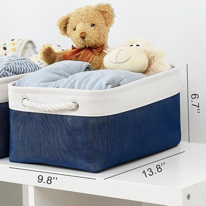 Storage Bins for Shelves - 1 Pack 13.8x9.7x6.7 inch Collapsible Storage Basket for Organizing, Dog Toy Bin for Closet Organizer laundry Cloth Nursery (White & Jean Blue) - Image 6