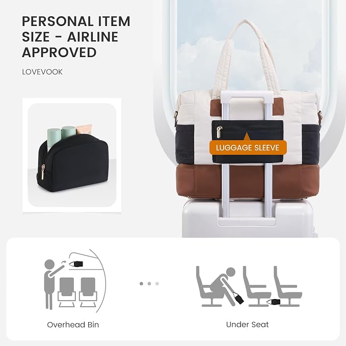 LOVEVOOK Travel Duffle Bag - Puffer Weekender Bags For Women with Shoe Compartment,40L Carry On Overnight Duffel Bags For Airplanes,Hospital Bag for Labor and Delivery,2Pcs - Image 4