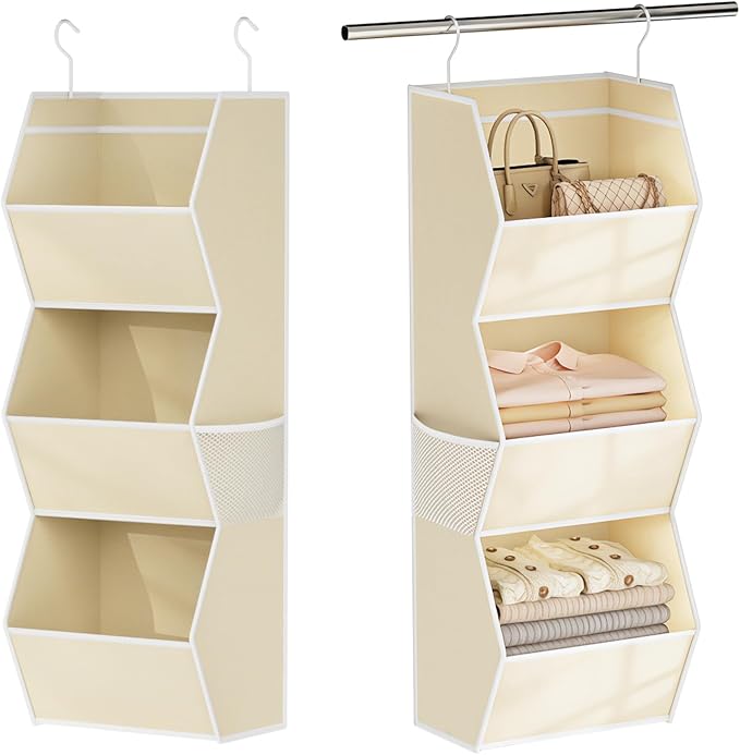 Hanging Closet Organizers and Storage for Kids Room Organization, 3 Tiers | Hanging Closet Shelves for Underwear Swimsuit Storage, Hanging RV Closet Organizers and Storage Camper Closet Organizer Beige by Wawocs