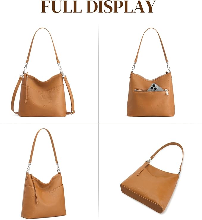 S-ZONE Leather Purses for Women Tote Shoulder Crossbody Bag 2 Straps | Top Grain Leather, Soft, Medium, Bucket Hobo Handbag, Multi Pockets, Vintage Casual, Travel Eveyday Work - Image 8