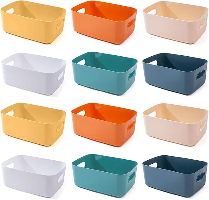 OWill 12 PCS Plastic Storage Bins and Baskets for Efficient Home Classroom Organization Small Containers in Multicolour for Kitchen, Cupboard box, and Bathroom Organizer on Shelves and Tubs by OWill