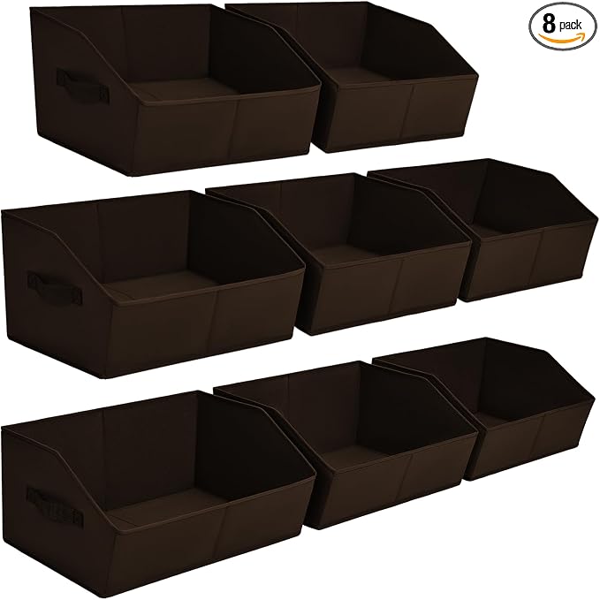 Closet Baskets for Shelves Trapezoid - Decorative Storage Baskets with Handle, Closet Bins for Organization, Shelf Storage Bins for Clothes, Books, Home, Office, 8 Pack, Brown by Homsorout