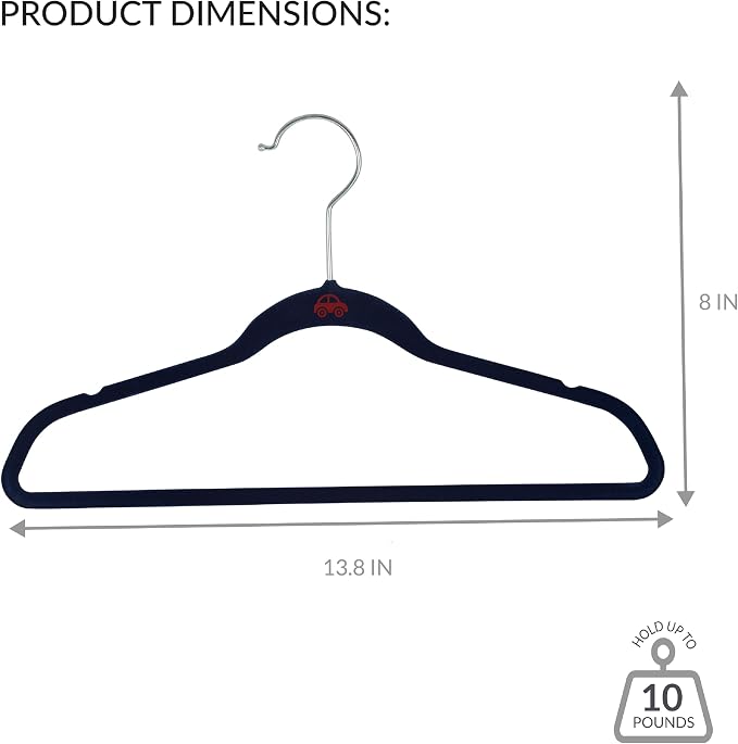 Simplify 25 Pack Kids Velvet Hangers | Slim | Non-Slip Design | Space Saving | Childrens Clothes | Shirts | Pants | Dresses | Baby Nursery | Closet Storage & Organization | Navy - Image 4