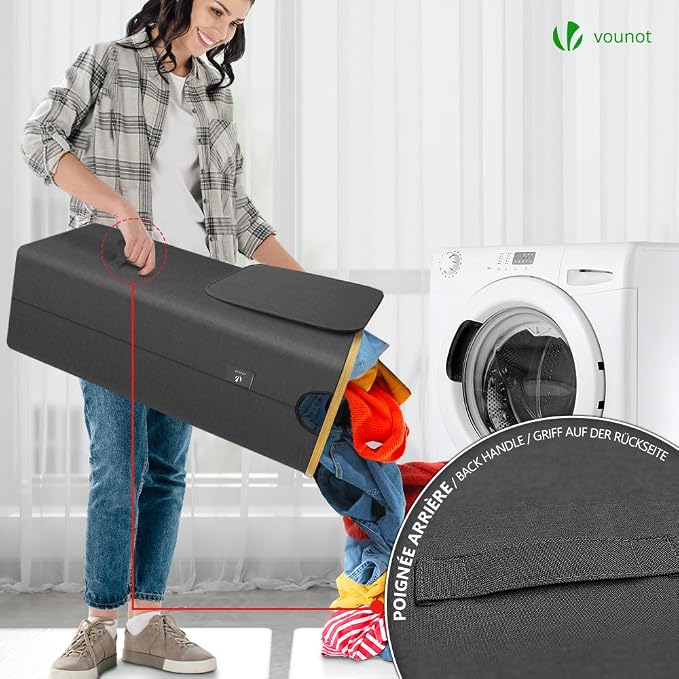 VOUNOT Foldable Laundry Basket 100L with Lid Handles, Collapsible Linen Basket with Inner Laundry Bags Freestanding Laundry Hamper Bin for Bedroom, Bathroom, Gray - Image 4