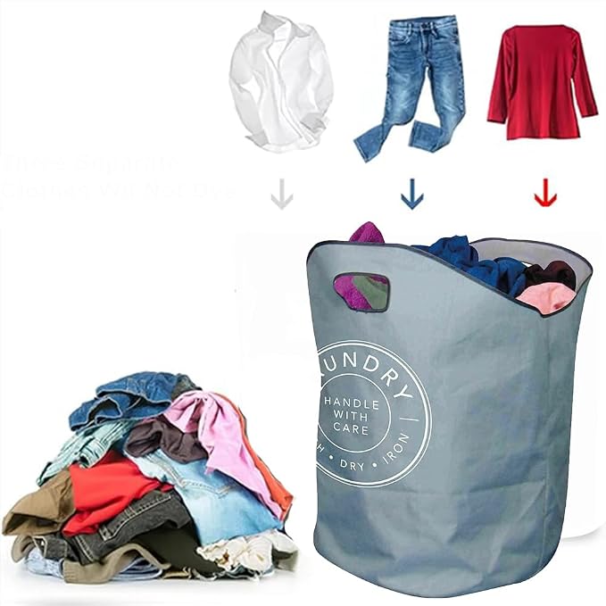 120L Laundry Basket with 3 Compartments Aluminium Handles Fabric Collapsible Foldable Laundry Bags Hamper Washing Storage Bin for Bedroom PE Coating Waterproof (Dark Grey, 120L) - Image 4