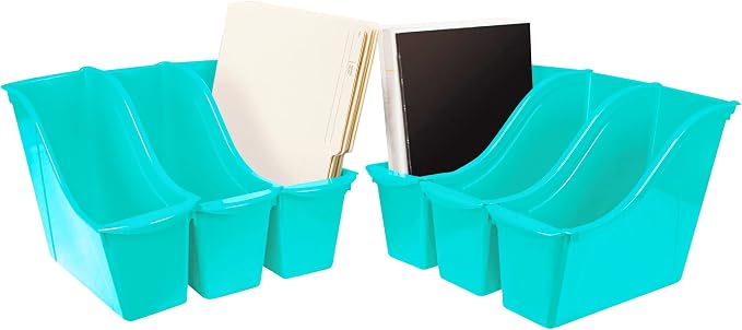 Storex Small Book Bin, Linking Storage Bin, Dry Erase Surface, 11.75" x 8.5" x 4.5" STEM Turquoise (Pack of 6) by Storex