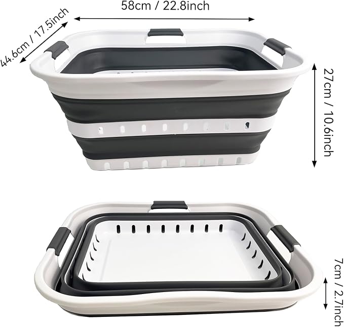 SAMMART Collapsible Plastic Rectangular Laundry Basket - Foldable Pop Up Storage Container/Organizer - Portable Laundry Hamper - Space Saving (White/Steel Grey, 42L) - Image 3