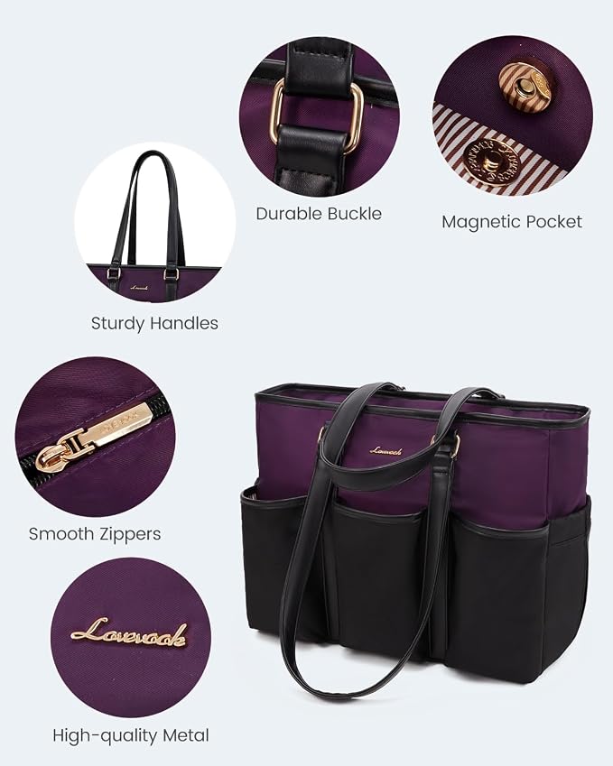 LOVEVOOK Teacher Nurse Tote Bag for Women Work, 15.6 Inch Laptop Bag for Women, Utility Everything Bag For Travel College Daily, Professional Computer Purse Large Handbag With Multi Pockets - Image 8