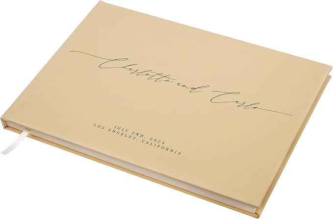 Personalized Guestbook in Butter - Premium Custom Modern Guest Book for Wedding Reception, Birthday Party or Events w/Bookmark Blank Pages for Signing 11.5 x 8.5 inches by MUUJEE