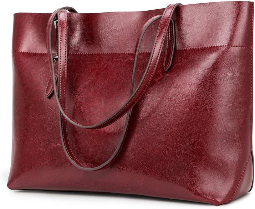 Kattee Vintage Genuine Leather Tote Shoulder Bag for Women | Genuine leather tote with adjustable straps, 7 pockets, and room for a 14-inch laptop, ideal for work and travel. by Kattee