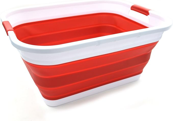 SAMMART 41L (10.8 gallon) Collapsible Plastic Laundry Basket-Foldable Pop Up Storage Container/Organizer-Portable Washing Tub-Space Saving, Water capacity: 32L (8.4 gallon) (Rectangular, Red) by SAMMART