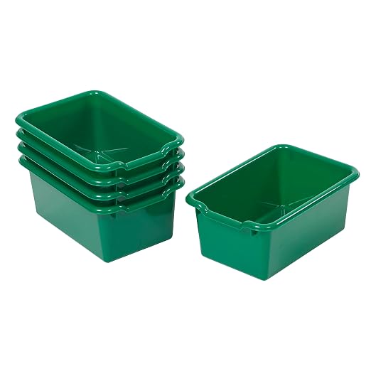 ECR4Kids Scoop Front Storage Bin, Multipurpose Organization, Green, 5-Piece | Durable plastic, GREENGUARD Gold Certified, 1.2 gallon capacity, lightweight & nestable, built-in handle, classroom/home use by ECR4Kids