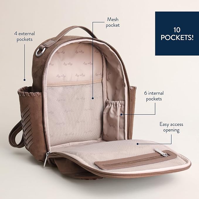 Itzy Ritzy Mini Diaper Bag Backpack - 10 Pockets with Changing Pad (Aspen) | Chic Mini Plus Diaper Bag with 2 Insulated Bottle Pockets, Key Lanyard, Wipeable Changing Pad, Grab-Top Handle & Rubber Feet - Image 5