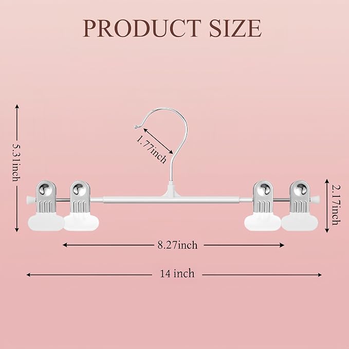 Clothes Pants Skirt Hangers with Wide Clips 14 Inch 10 Pack, White | Non-Slip,Adjustable metal wide clips,Space-Saving,Heavy duty, for pants/skirt/dress/trousers/jeans/shorts/leggings, women,men - Image 3