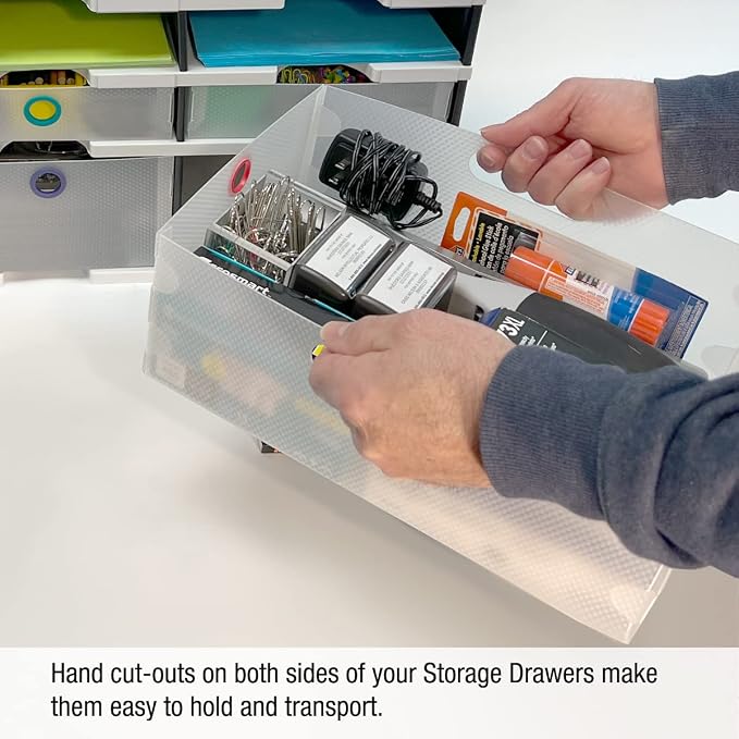 Ultimate Office TierDrop Storage Drawers, 9w x 12d x 4.75h, Set of 2, Clear | Color-coded finger rings for easy access to contents; stores desk accessories and supplies; designed for TierDrop organizers - Image 6