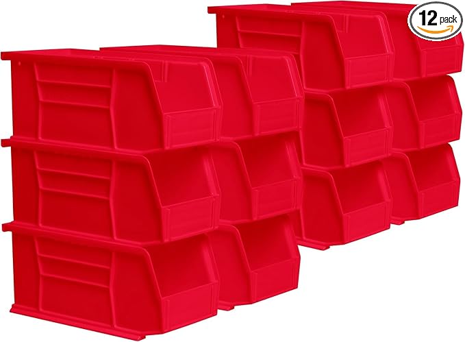 Akro-Mils 30230 AkroBins Plastic Storage Bins, 11"x5"x5", Red, 12-Pack | Space-Saving Stackable Bins for Garage, Pantry, Craft Organization by Akro-Mils