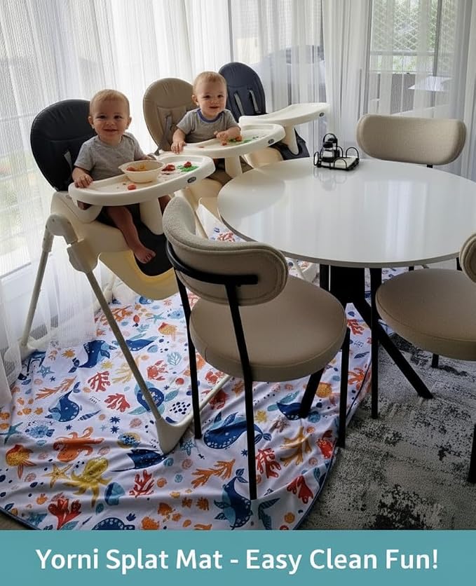 Waterproof High Chair Splat Mat – Machine Washable Floor & Table Protector for Baby Feeding, Art & Crafts, Outdoor Use (Ocean, 57x118 Inch) - Image 5