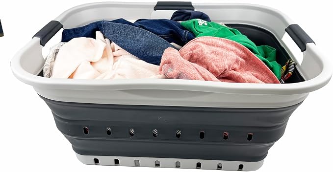 SAMMART 42L (11 gallon) Collapsible Plastic Laundry Basket - Foldable Pop Up Storage Container/Organizer - Portable Basket - Space Saving Hamper/Basket (Grey/Charcoal Black (Set of 2)) - Image 6