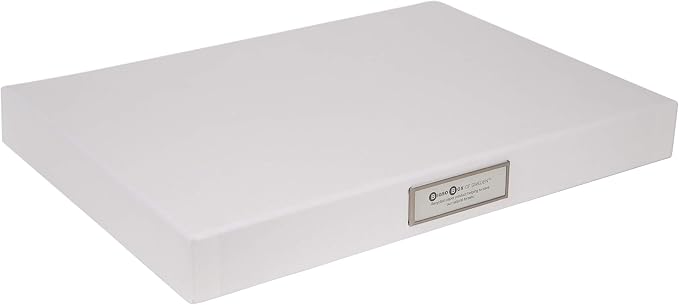 Bigso Sven Fiberboard Classic Hinged Document Box - File Organizer for Important Paperwork - Document Storage Box with Hinged Lid & Metal Label Window - 1.8 in x 13.2 in x 9.3 in - White by Bigso