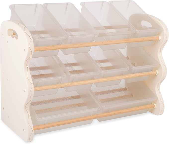 B. toys Toy Storage Organizer, 10 Stackable Bins, Kids Room Unit, Furniture | B. spaces storage unit with 10 transparent bins in 2 sizes, side handles, easy assembly, 35.55 x 14.6 x 26.5 in, 3+ Years by Btoys