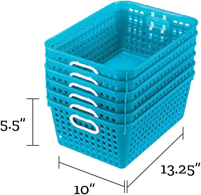 Really Good Stuff Large Plastic Book Baskets, 13.25" by 10" by 5.5"-12-Pack | Neon Blue, Classroom Library Organizer, Storage, Multi-Purpose Organizer Basket - Image 5
