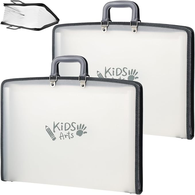 2 Pack 11x17 Art Portfolios, 13 Pockets Kids Portfolio Folder for Artwork Accordian File Organizer with Handle and Zipper Art Painting Document Organizer, Oxford Cloth Edge Frosted Translucent by AIHSUMC