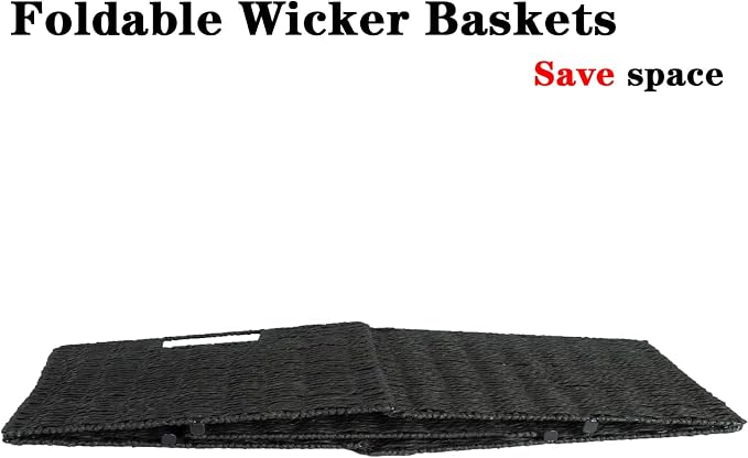 Wicker Storage Basket, Set of 2 Hand-Woven Wicker Basket, Foldable Cube Storage Bin, Black Storage Basket, Square Storage Baskets for Organizing Shelves & Decor, Black (11″×11″×11″) - Image 7