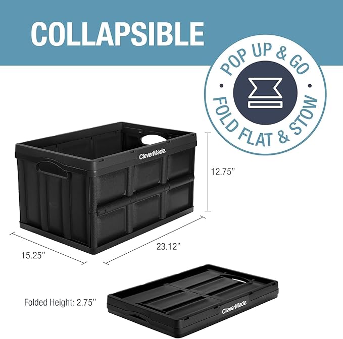 CleverMade Collapsible Storage Bins, 62L, 3 Pack Foldable Storage, Ocean | Haul Bulk Groceries and Oversized Gear in Fewer Trips | Each Bin Holds 100 lb, Stacks Securely, and Folds to 2.75 Inches - Image 2