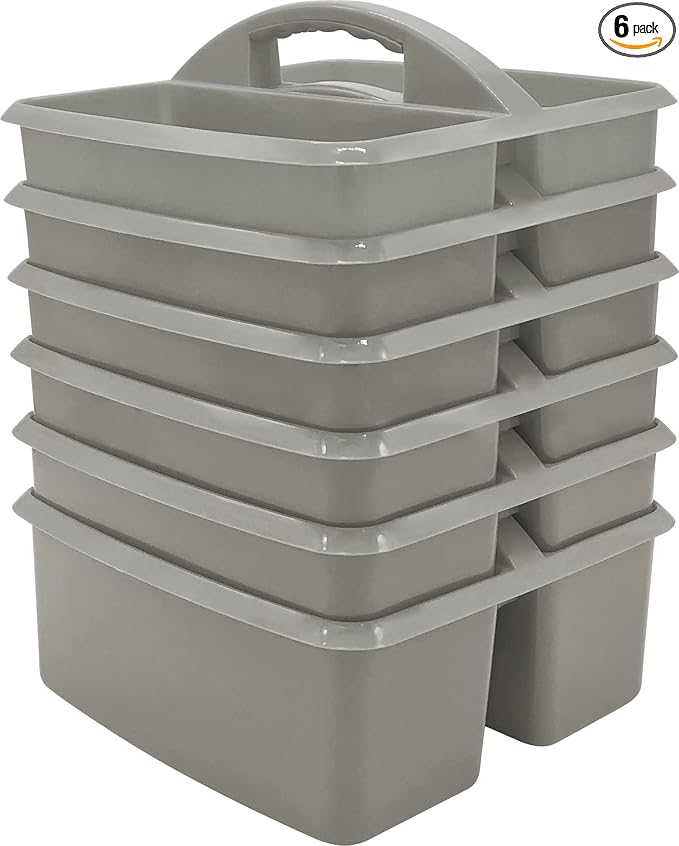 Teacher Created Resources Gray Portable Plastic Storage Caddy 6-Pack for Classrooms, Kids Room, and Office Organization, 3 Compartments by TeacherCreatedResourcesOS