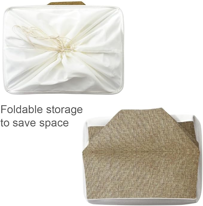 Organization Basket - 20x16x14 inch Jumbo 3 Pack Collapsible Storage Bins for Shelves, Fabric Storage Cubes for Closet Organizer Gift Toy (White & Khaki) - Image 7