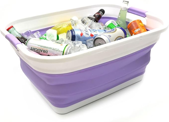 SAMMART 41L (10.8 gallon) Collapsible Plastic Laundry Basket-Foldable Pop Up Storage Container/Organizer-Portable Washing Tub-Space Saving, Water capacity: 32L (8.4 gallon) (Rectangular, Lt. Purple) - Image 4